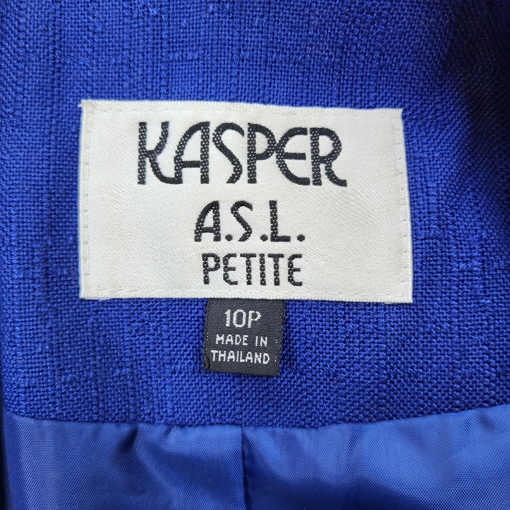 KASPER Lightweight Linen Skirt Suit Royal Blue Size 10P Vintage - Picture 9 of 12